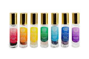 Full Set 7 CHAKRA BALANCING OILS in 10ml Roller Bottle with Natural  Gemstones  and Essential Oils