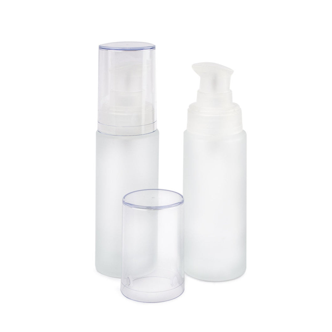 1 LUXURY FROSTED Glass 30ml Cylinder Bottles w/ Natural Treatment Pumps 1 Oz