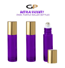 Load image into Gallery viewer, 24 ULTRA VIOLET PREMIUM 10ml Roll On Bottles Metal Stainless Steel Roller Ball Luxury Aluminum Your Choice Caps Essential Oil Blends Perfume