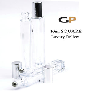 PREMIUM 10 ml Square Essential Oil Roller Bottle | Perfume Bottle | Sold in Sets of 2, 4 or 6 | SQUARE Slim 10ml Clear Glass Oil Roll-on