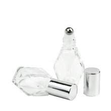 Load image into Gallery viewer, 3 LUXURY GEM Essential Oil Roller Diamond Shape 7.5ml GEO Glass Gold or Silver Caps Rollon Perfume Bottles Stainless Steel Balls, 1/4 Oz