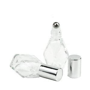 LUXURY GEO Essential Oil Roller Bottle Diamond Shape 7.5ml GEM White, Gold or Silver Caps Rollon Perfume Bottle Steel Balls | 2, 4 or 6 Sets