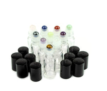 Load image into Gallery viewer, 10Pcs Gemstone ESSENTIAL OIL Crystal Rollerballs 5ml Glass Roller Bottles (Choose Cap) Rose Quartz, Green Jade Amethyst, Amazonite Tiger Eye