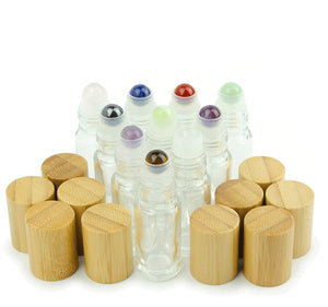 10Pcs Gemstone ESSENTIAL OIL Crystal Rollerballs 5ml Glass Roller Bottles (Choose Cap) Rose Quartz, Green Jade Amethyst, Amazonite Tiger Eye