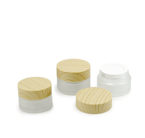 6 NATURAL BAMBOO Caps FROSTED Glass 20mL Jars, w/ Sealing Liners, Eye Serum Cream, Luxury Statement Spa Cosmetic Packaging Empty Containers