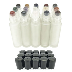 15pc Gemstone Set in ULTRAVIOLET LUXURY 10ml Roll On Bottles Chakras, Essential Oil Blends Amethyst, Sodalite, Hematite, Jade, Aventurine