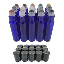 Load image into Gallery viewer, 15pc Gemstone Set in COBALT Blue Glass LUXURY 10ml Roll On Bottles Chakras Essential Oil Blends Amethyst, Jade, Purple Fluorite, Rose Quartz