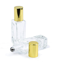 Load image into Gallery viewer, 1 LUXURY SQUARE 5ml Bottle, w/ Stainless Steel Roller or Perfume Atomizer Cap, Gold, Silver, White Caps
