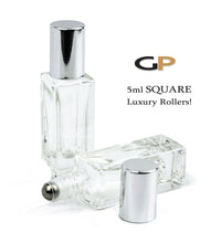 Load image into Gallery viewer, SQUARE 5ml Essential Oil Roller Bottle LUXURY Clear Glass Roll-on, Gold Caps Roller Glass Perfume Bottle Stainless STEEL Ball,  5 ml Single