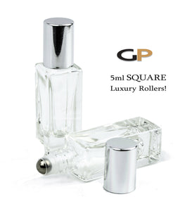 SQUARE 5ml Essential Oil Roller Bottle LUXURY Clear Glass Roll-on, Gold Caps Roller Glass Perfume Bottle Stainless STEEL Ball,  5 ml Single