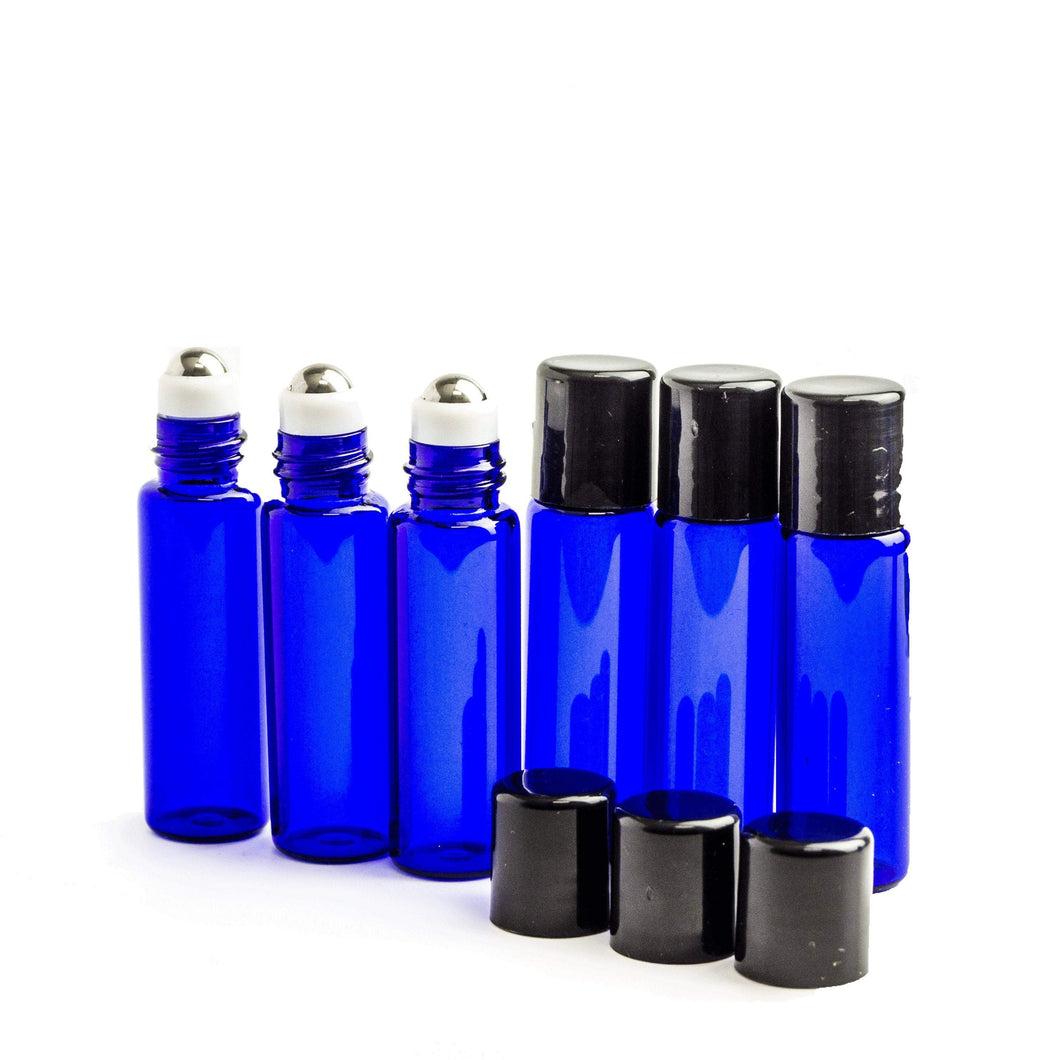24 Cobalt Blue Micro Mini 5ml Rollon Bottles STAINLESS STEEL/GLASS Roller Balls Perfume Oil 1/6 Oz Lip Balm 5 ml W/ Bonus Essential Oil Key
