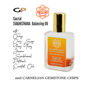 SACRAL CHAKRA Balancing Oil SVAGHISTHANA in 15ml Square Flat Roller Bottle w/ Natural Carnelian Gemstones, Orange & Jasmine Essential Oils