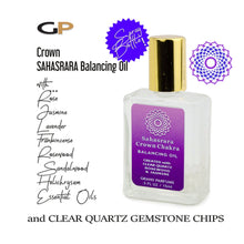 Load image into Gallery viewer, CROWN CHAKRA Balancing Spray Oil SAHASRARA in 15ml Square Mist Atomizer with Natural Clear Quartz Gemstones Rosewood Myrrh Essential Oils