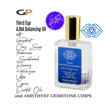 Load image into Gallery viewer, CROWN CHAKRA Balancing Spray Oil SAHASRARA in 15ml Square Mist Atomizer with Natural Clear Quartz Gemstones Rosewood Myrrh Essential Oils