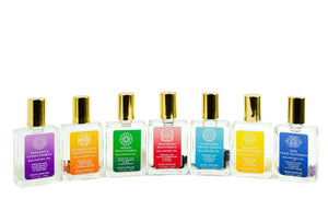 Full Set 7 CHAKRA BALANCING OILS in 15ml Square Flat Roller Bottle with Natural  Gemstones  and Essential Oils