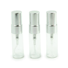 Load image into Gallery viewer, 12 Cobalt BLUE Glass 5ml Fine Mist Atomizer Bottles 5ml w/ SILVER Metallic Spray Mist Caps Perfume Cologne Travel Size Sample Packaging Bulk