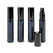 Load image into Gallery viewer, 6 SHiNY BLACK 10ml ATOMIZERS, UV Coated, on Glass Bottles LUXuRY Fine Mist Spray Cosmetic Packaging Perfume, Cologne, Essential Oil Blend