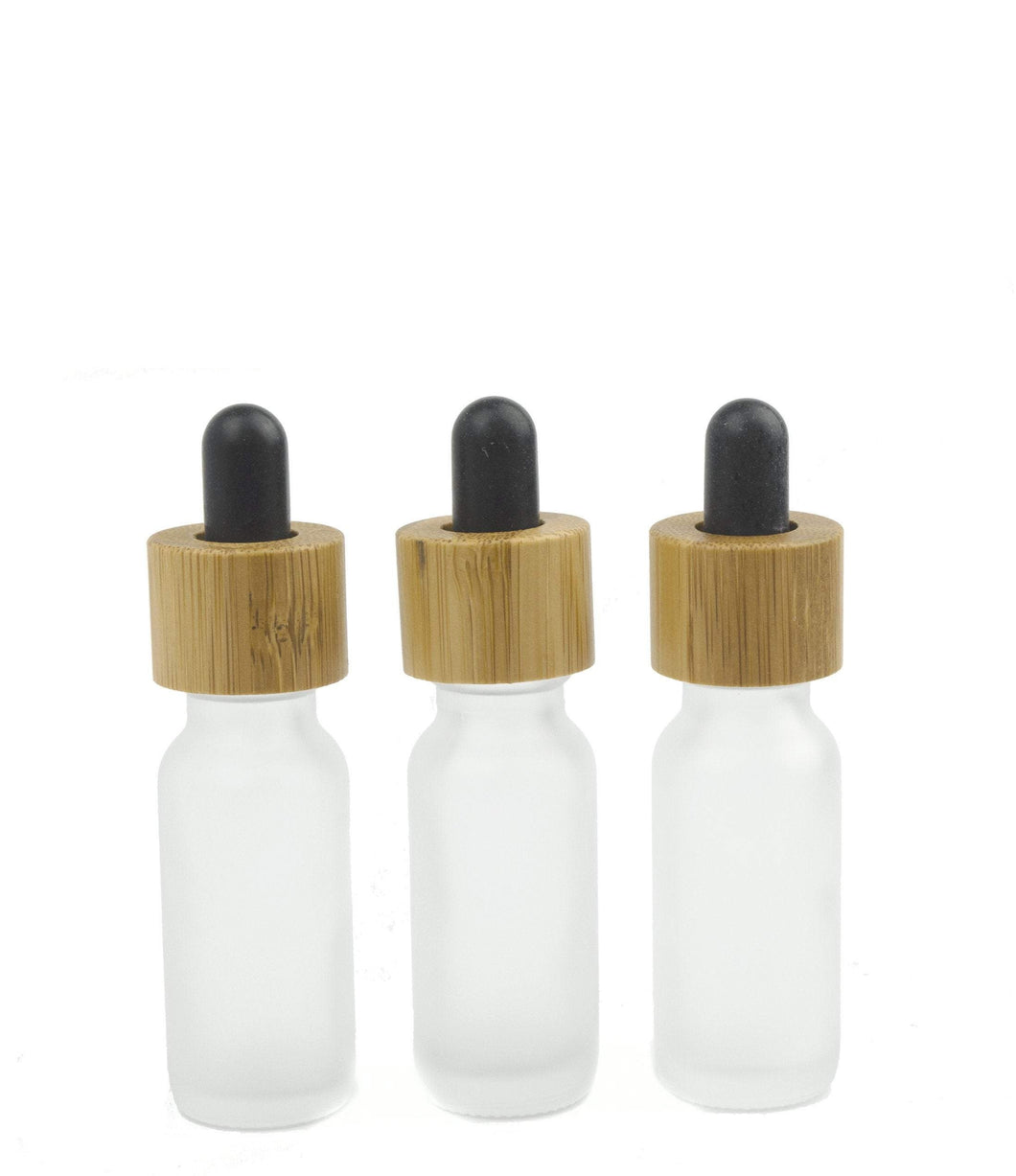 3 NATURAL BAMBOO Dropper Bottles, 15ml Clear FROSTED, Green Packaging, DIY Essential Oil Storage Private Label Packaging Spa Store Luxury