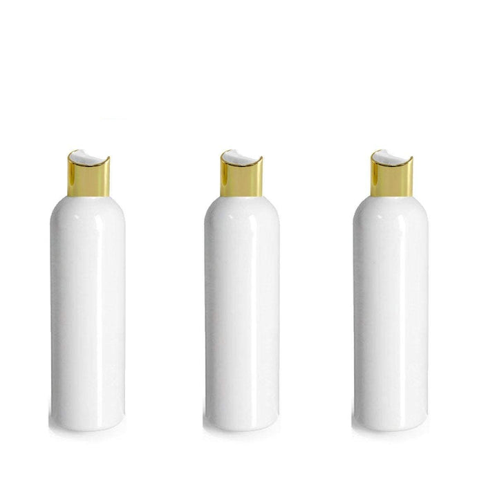 6 MiLK WHiTE Opaque 4 Oz PET Plastic Bottles w/ LUXE SILVER or Gold Disc Dispensing Cap 120ml Bottles Lotion Shampoo Body Cream Conditioner