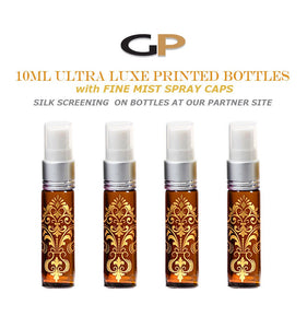 3 EXQUISITE 10ml Glass Atomizer Bottles Gold Foil Stamped Amber or Cobalt Blue w/ Gold or Silver Fine Mist Spray Pumps, Purse, Party, Gifts