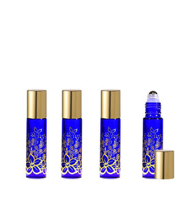 100 EXQUISITE 10ml Glass  Bottles Gold Foil Stamped Amber or Cobalt Blue w/ Gold or Silver LUXE Metal Caps Event Planners Favors Party Gifts