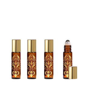 100 EXQUISITE 10ml Glass  Bottles Gold Foil Stamped Amber or Cobalt Blue w/ Gold or Silver LUXE Metal Caps Event Planners Favors Party Gifts