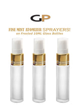 Load image into Gallery viewer, 6-12pcs Frosted Perfume Spray Bottles 10 mL GOLD or SILVER Fine Mist Atomizers 10 ml w/ Metallic Cap FragranceTravel Size Sample Party Favor