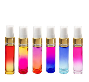 6 pcs OMBRE 10ml Glass ATOMIZER Bottles, Fine Mist Sprayers, MATTE SiLVER or SHiNY GoLD Aluminum Caps Luxury Private Label Packaging