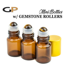 Load image into Gallery viewer, 12 RED JASPER Gemstone Rollerballs in 1ml, 2ml or 3ml Clear or Amber Glass Mini Bottles, MaTTE GoLD Caps Essential Oil, Lip Gloss, DIY