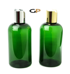 3 PREMIUM Amber 8 Oz Soap/Hand Cream, Shampoo/Conditioner Shiny 240ml MODERN PET Boston Round Plastic Bottles w/ Gold Disc Cap Dispenser