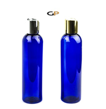 Load image into Gallery viewer, 3 LUXURY Black 8 Oz Soap/Hand Cream, Shampoo/Conditioner Shiny 240ml MODERN PET Cosmo Bullet Plastic Bottles w/ Metallic Disc Cap Dispenser