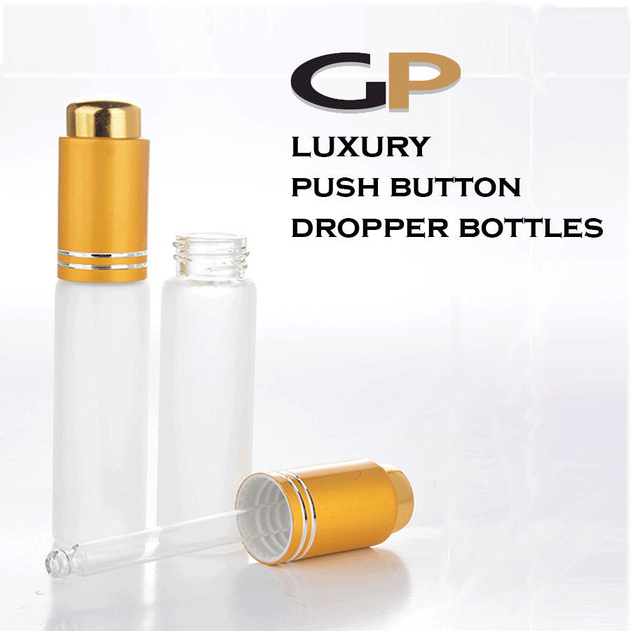6 FROSTED GLASS 20ml DROPPER Glass Bottles w/ Metallic Matte Gold/Silver Cap Dropper LUXuRY Cosmetic Packaging Serum Essential Oil