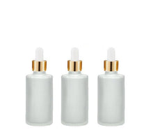 Load image into Gallery viewer, 12 FROSTED Cylinder 30ml Glass Bottles w/ Metallic Gold Glass Dropper  1 Oz UPSCALE LUXURY Cosmetic Skincare Packaging, Serum Essential Oil