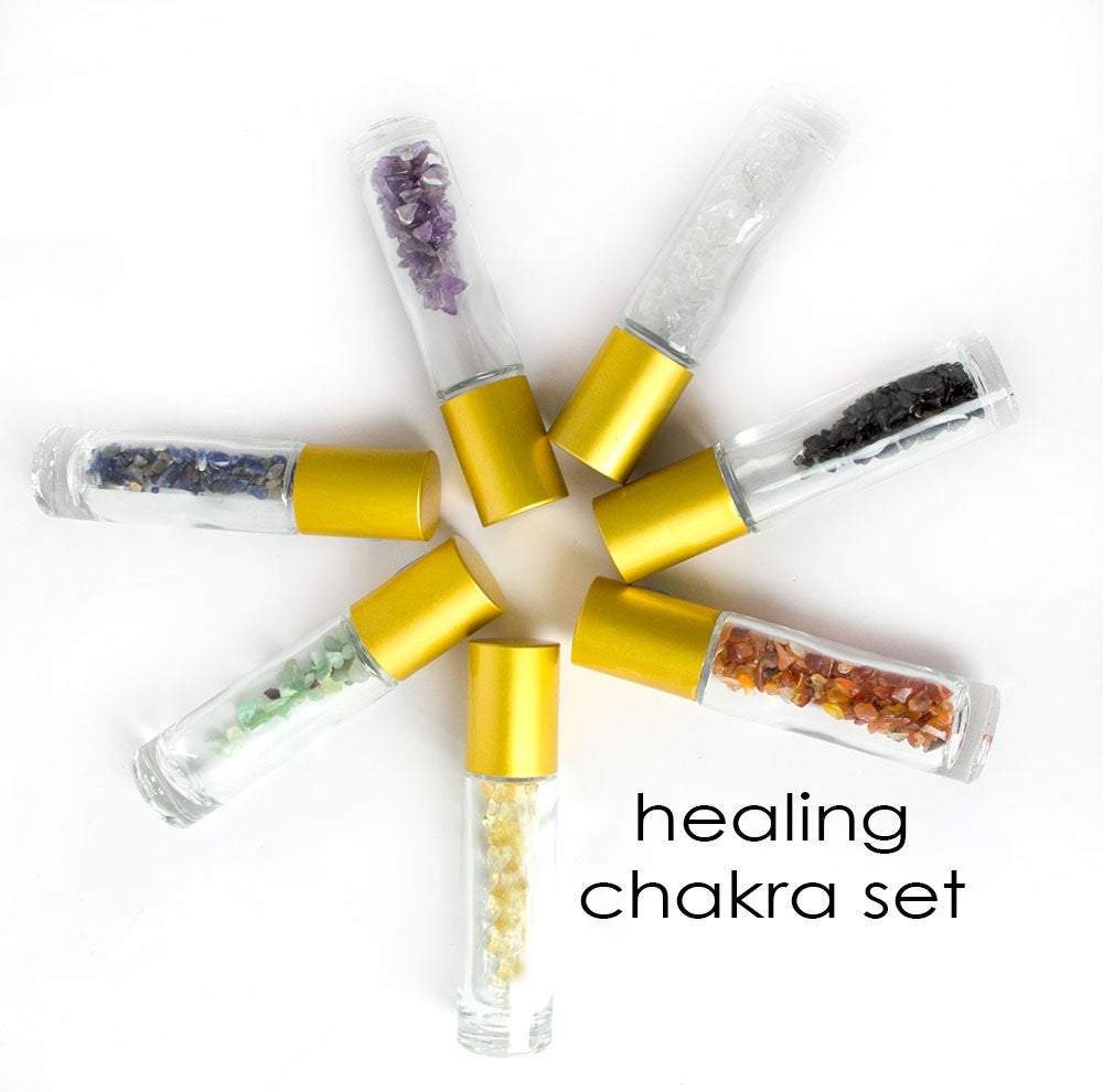 Healing Chakra Gemstone Crystal Chips Quartz, Amethyst, Citrine, Sodalite, Carnelian, Aventurine, Obsidian Clear 5/ 10ml Bottle, Choose Cap