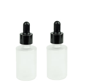 6 FROSTED Cylinder 30ml Glass Bottles w/ Metallic BLACK Glass Dropper  1 Oz Upscale LUXURY Cosmetic Skincare Packaging, Serum Essential Oil