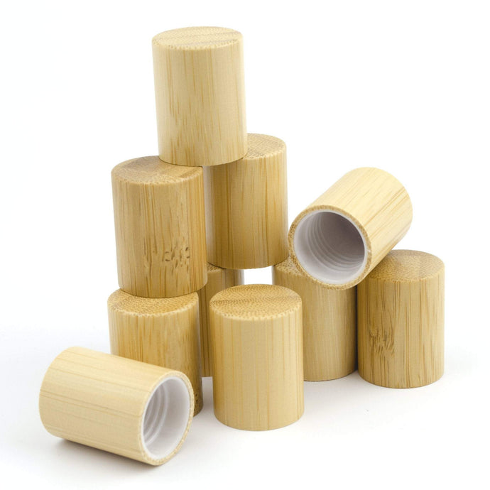 100 NATURAL BAMBOO Caps fit Standard 5ml and 10ml Glass Roller Bottles