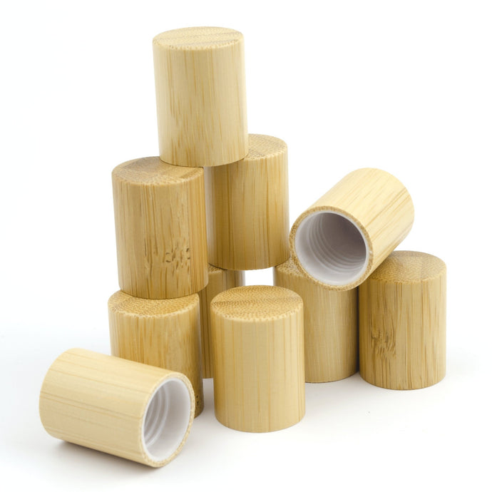 3 NATURAL BAMBOO Caps to fit Standard 5ml and 10ml Glass Roller Bottles, Grand Parfums DIY Spas, Private Label Packaging