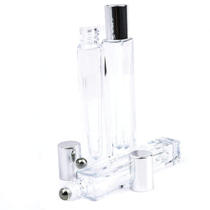 1 LUXURY SQUARE Slim 10ml Clear Glass Roll-on, Gold Caps Roller Perfume Bottles Stainless STEEL Ball Fitment, 1/3 Oz Essential Oil,  10 ml