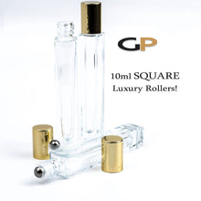 Load image into Gallery viewer, PREMIUM 10 ml Square Essential Oil Roller Bottle | Perfume Bottle | Sold in Sets of 2, 4 or 6 | SQUARE Slim 10ml Clear Glass Oil Roll-on