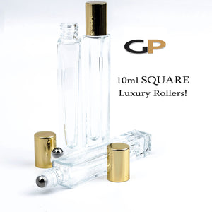 PREMIUM 10 ml Square Essential Oil Roller Bottle | Perfume Bottle | Sold in Sets of 2, 4 or 6 | SQUARE Slim 10ml Clear Glass Oil Roll-on
