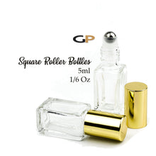 Load image into Gallery viewer, 6 Pack PREMIUM SQUARE 3.7ml Clear Glass Roll-on, SiLVER Caps Roller Perfume Bottles Stainless STEEL Ball Fitment, 1/8 Oz Essential Oil, Dram