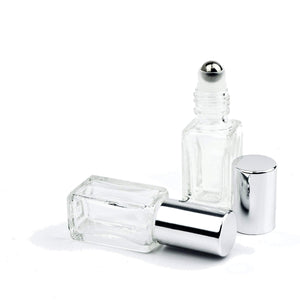1 Essential Oil Roller PREMIUM SQUARE 3.7ml Clear Glass Roll-on, Gold Cap Perfume Bottle Stainless STEEL Ball, 1/8 Oz