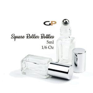 6 Pack PREMIUM SQUARE 3.7ml Clear Glass Roll-on, SiLVER Caps Roller Perfume Bottles Stainless STEEL Ball Fitment, 1/8 Oz Essential Oil, Dram