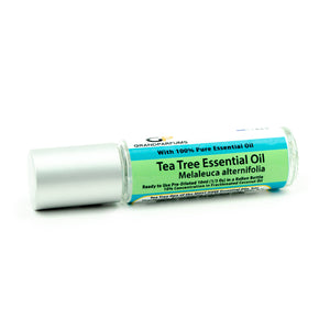 Prediluted TEA TREE ESSENTIAL Oil, 10ml Roller Bottle Ready to Use, Pure Organic Oil, with Fractionated Coconut Oil, Matte Silver Cap