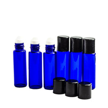 Load image into Gallery viewer, 24 Cobalt Blue Micro Mini 5ml Rollon Bottles STAINLESS STEEL/GLASS Roller Balls Perfume Oil 1/6 Oz Lip Balm 5 ml W/ Bonus Essential Oil Key