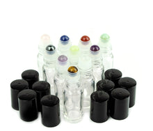 Load image into Gallery viewer, 10Pcs Gemstone ESSENTIAL OIL Crystal Rollerballs 5ml Glass Roller Bottles (Choose Cap) Rose Quartz, Green Jade Amethyst, Amazonite Tiger Eye