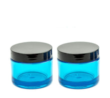 Load image into Gallery viewer, TURQUOISE, Teal Premium UPSCALE 50ml Thick Wall Plastic 1.7 Oz Beauty Cosmetic Cream Jars Body Butter DIY Sugar Scrub Face Mask Black Lids