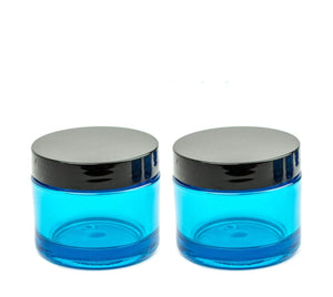 TURQUOISE, Teal Premium UPSCALE 50ml Thick Wall Plastic 1.7 Oz Beauty Cosmetic Cream Jars Body Butter DIY Sugar Scrub Face Mask Black Lids