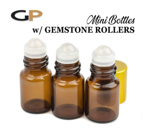 12 RED JASPER Gemstone Rollerballs in 1ml, 2ml or 3ml Clear or Amber Glass Mini Bottles, MaTTE GoLD Caps Essential Oil, Lip Gloss, DIY