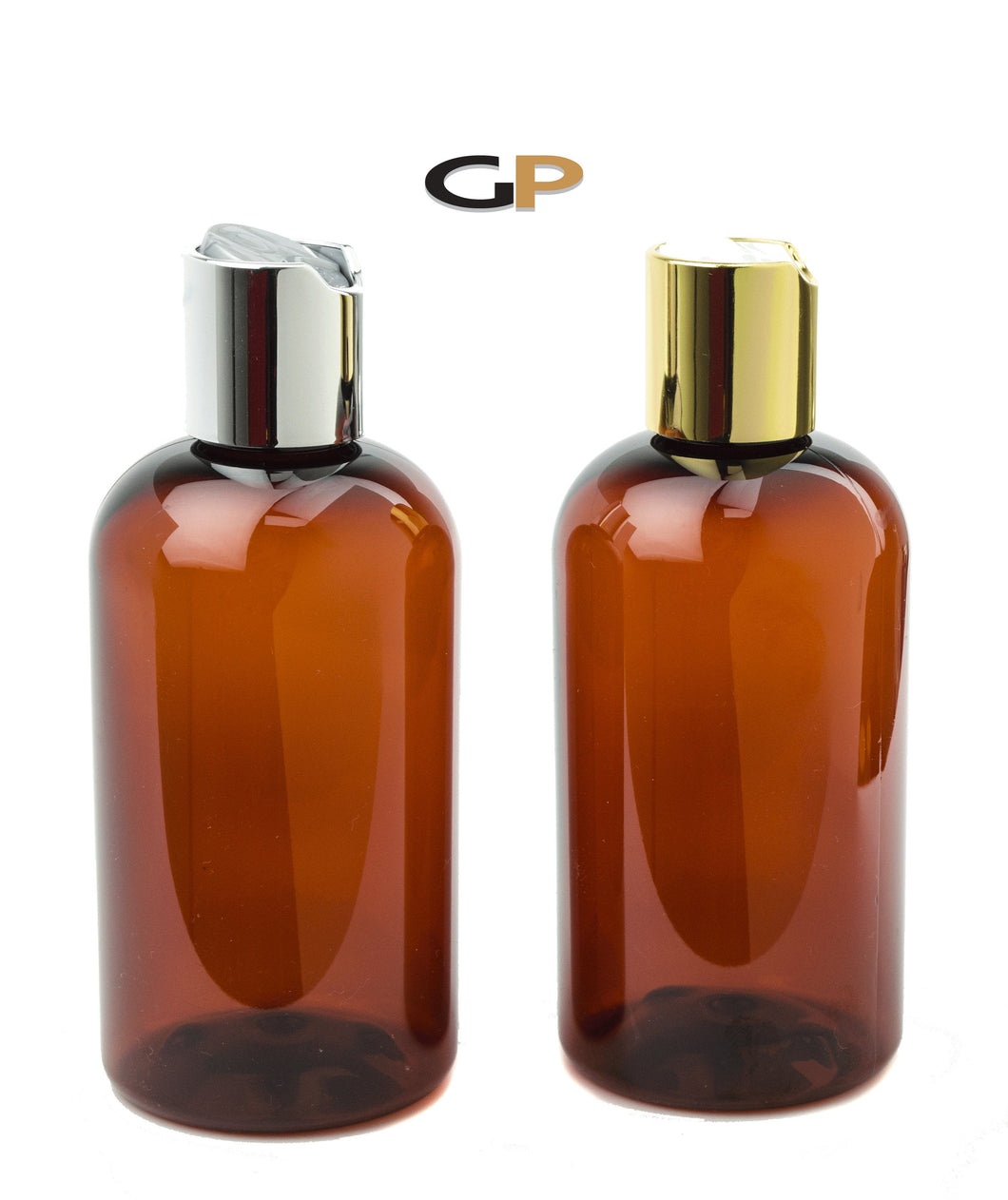 3 PREMIUM Amber 8 Oz Soap/Hand Cream, Shampoo/Conditioner Shiny 240ml MODERN PET Boston Round Plastic Bottles w/ Gold Disc Cap Dispenser